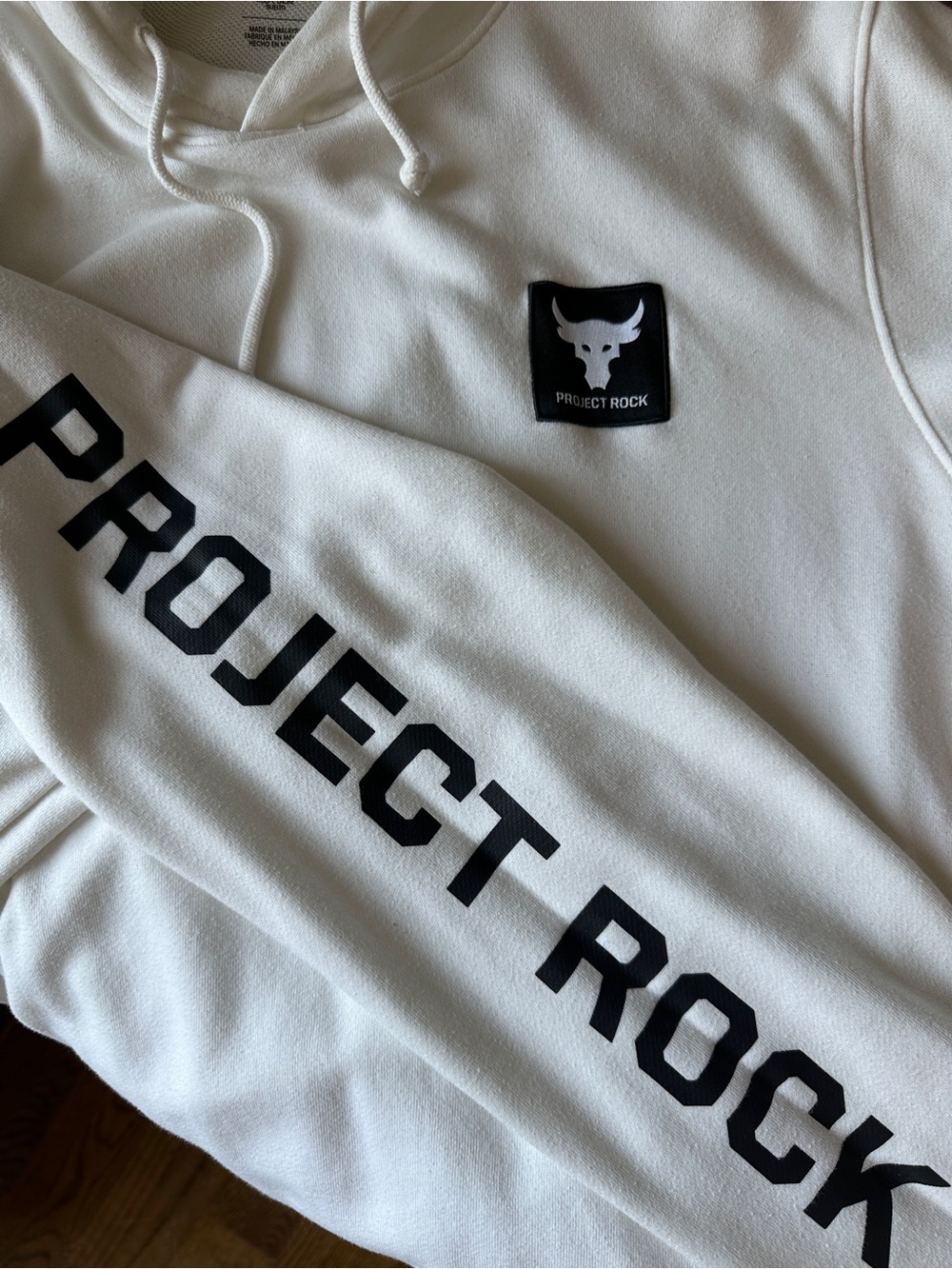 Under Amour Project Rock White Hoodie with Black Logo